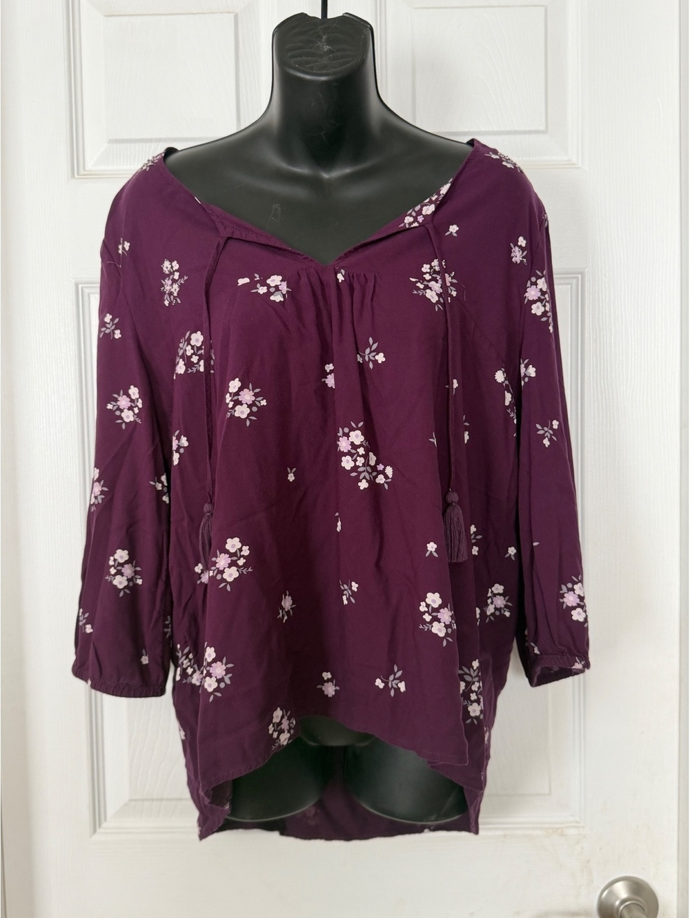 Market and Spruce Purple Floral Tassel Blouse XL Petite